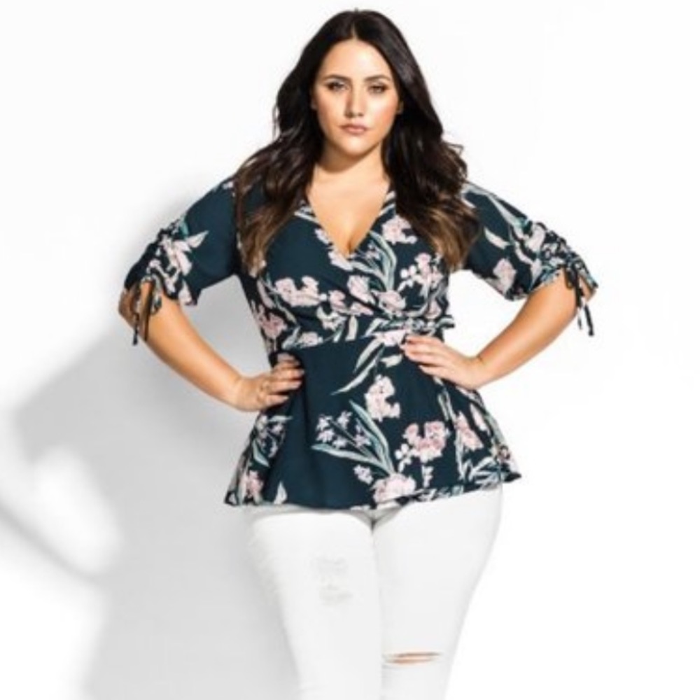 City Chic Plus Size Teal Green Floral Fresh Fields Wrap Top NWOT| 20